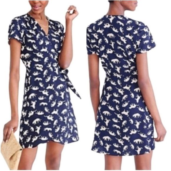 J. Crew Dresses & Skirts - J CREW Navy Blue Tiger Printed Wrap Dress Size 0
